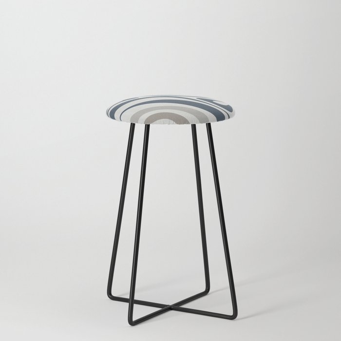 New Groove Retro Swirl Abstract Pattern in Neutral Blue Grey Counter Stool