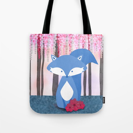 Cute Nursery Fox Flowers Design Tote Bag