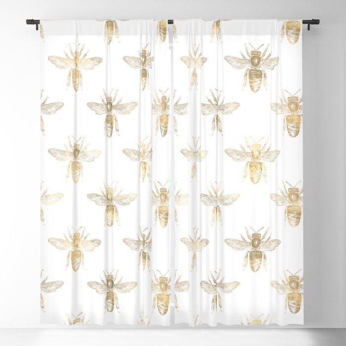 Gold Bee Pattern Blackout Curtain