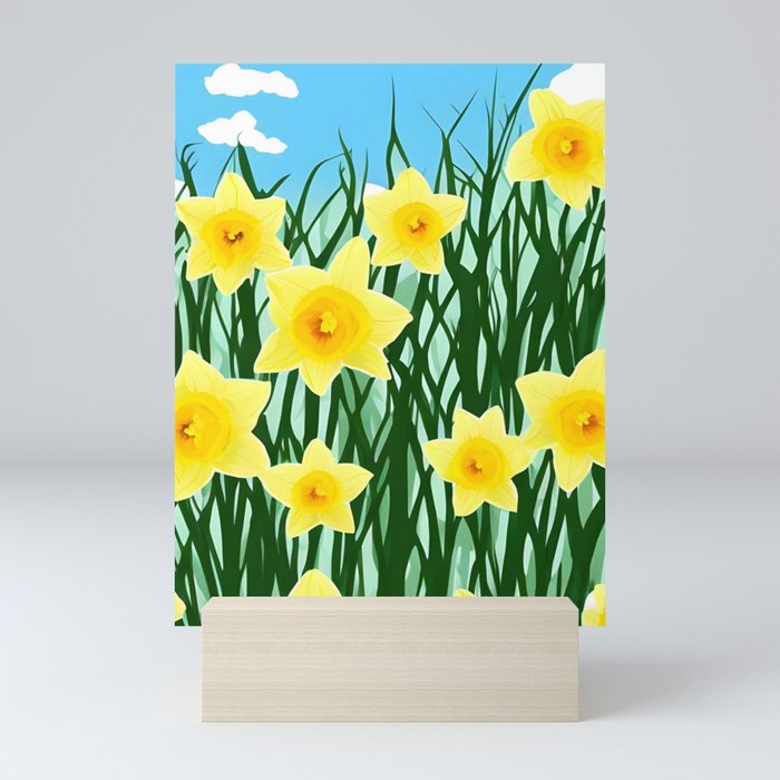 Fresh Daffodil Flowers Blooming in Spring Art Illustration Mini Art Print