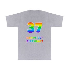 [ Thumbnail: HAPPY 37TH BIRTHDAY - Multicolored Rainbow Spectrum Gradient T Shirt T-Shirt ]