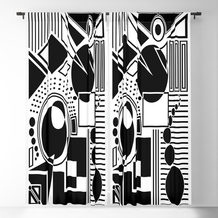 Modern Black and White Abstract Geometric Shapes Blackout Curtain