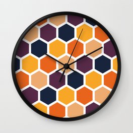 Chocolate, golden rod, dark slate gray, sandy brown hexagon Wall Clock | Bohemian, Geometry, Color, Multicolor, Boho, Purple, Modern, Darkslategray, Patterns, Designer 