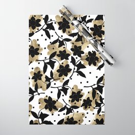 Modern abstract black  gold brushstrokes dots floral Wrapping Paper
