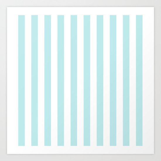 Striped- Turquoise vertikal stripes on white- Maritime Summer Beach Art Print