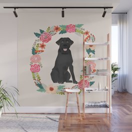 black lab floral wreath flowers dog breed gifts labrador retriever Wall Mural