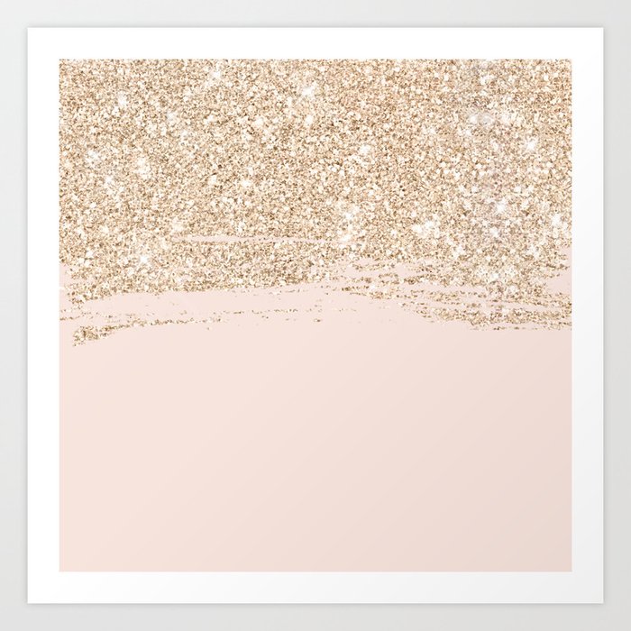 Girly luxury gold glitter sparkle brushstroke pastel blush pink  Art Print