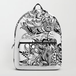 Black And White Geometric pattern mandala lion face Backpack