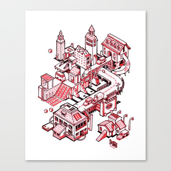 Small City - Red Canvas Print