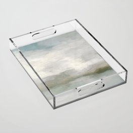 Break in the Weather II - Modern Abstract Painting, Light Teal, Sage Green Gray Cloudy Weather Ocean Acrylic Tray