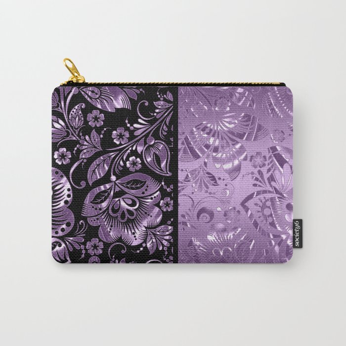 Purple & Black Damask Pattern Carry-All Pouch