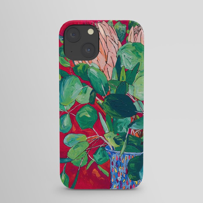 Two Proteas on Red, Pink, and Purple Floral Still Life with Fynbos iPhone Case