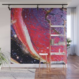 Neon marble space #1: purple, red, stars Wall Mural