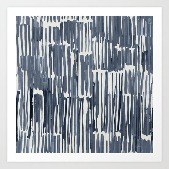 Simply Bamboo Brushstroke Indigo Blue on Lunar Gray Art Print