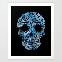 Blue Lace Sugar Skull Art Print