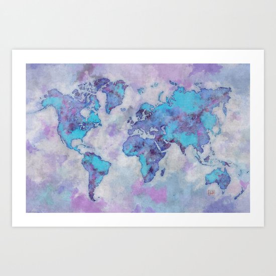 World Map Purple Art Print
