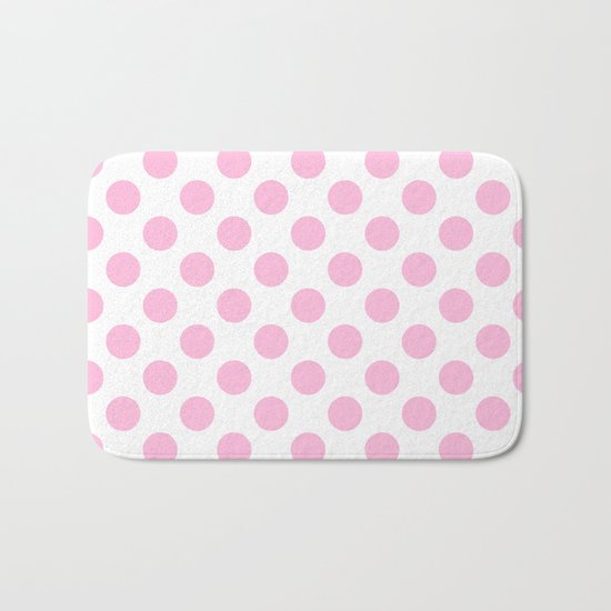 Pink polkadots on white pattern Bath Mat