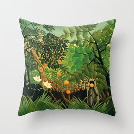 Henri Rousseau "Monkeys in the jungle - Exotic landscape" Throw Pillow