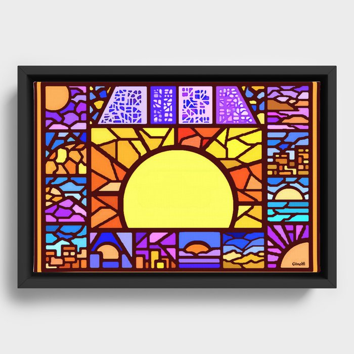 Mosaic Sun Framed Canvas