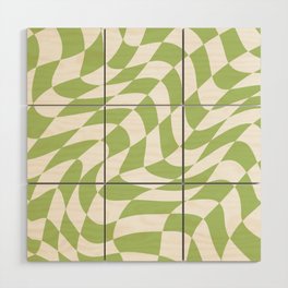 Wavy Matcha Green Checkered Print Wood Wall Art