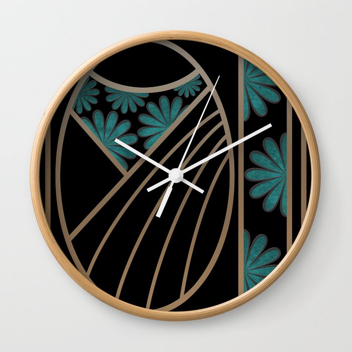 Art Deco Flowers Abstract Wall Clock By Absentisdesigns Society6