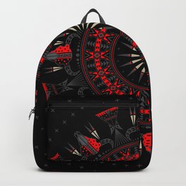 Buffalo Skull and Feathers (Red) Backpack | Pop Art, Wildlife, Melvinwareagle, Buffalo, Skull, Bison, Abstract, Comic, Wildwest, Pattern 