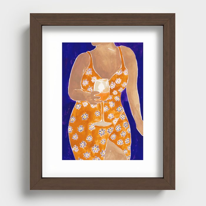 Lady on Blue Recessed Framed Print