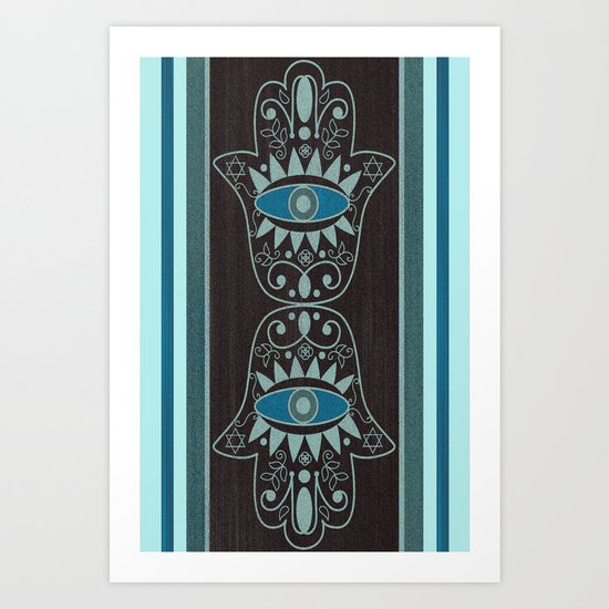 Aqua Double Denim Hamsas Art Print