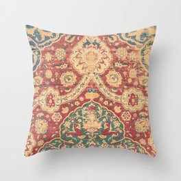 Peonies Kashan I // 16th Century Distressed Colorful Red Tan Light Blue Ornate Accent Rug Pattern Throw Pillow