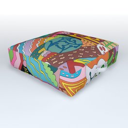 Neofauve Zosen y Mina Street Art Outdoor Floor Cushion | Colourful, Print, Abstract, Stencil, Vector, Drafting, Cartoon, Pattern, Geometric, Comic 