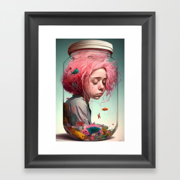 Girl inside a jar Framed Art Print