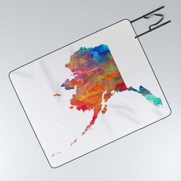 Alaska Map Watercolor by Zouzounio Art Picnic Blanket