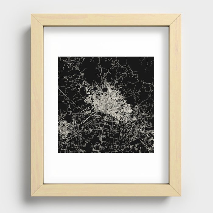 Léon, France - Black and White City Map - Aesthetic Recessed Framed Print