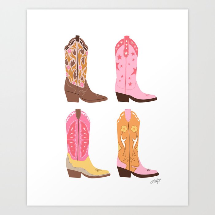 Cowboy Boots (Warm Palette) Illustration  Art Print