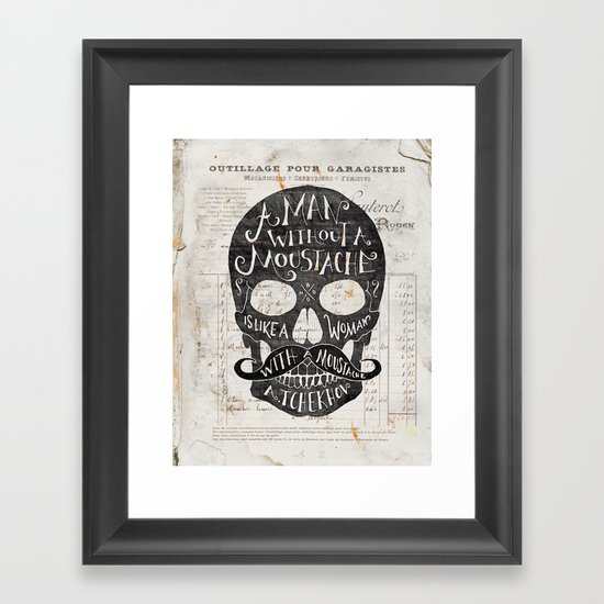 Skull Moustache Framed Art Print