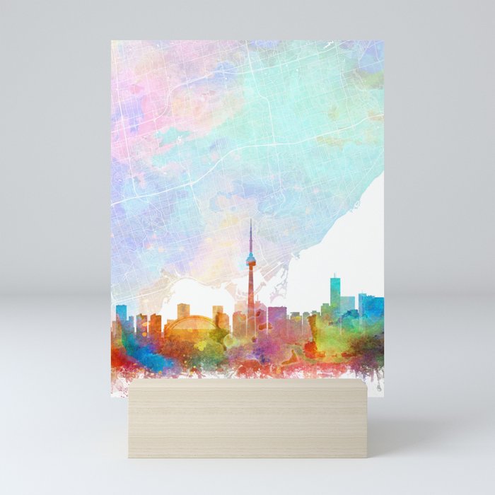 Toronto Skyline Map Watercolor, Print by Zouzounio Art Mini Art Print