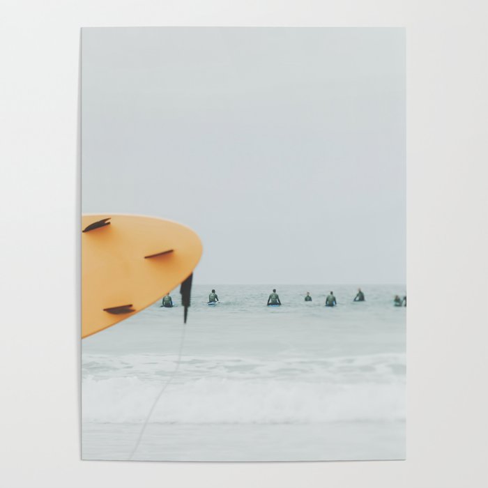 Yellow Surf Board - Abstract Surfers Print - Ocean - Sea - Travel photography Poster