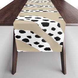 Dalmatian Polka Dot Spots and Zebra Stripes (black/white/tan) Table Runner