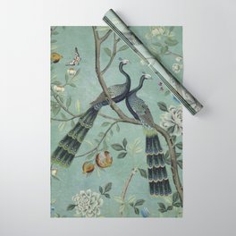 A Teal of Two Birds Chinoiserie Wrapping Paper