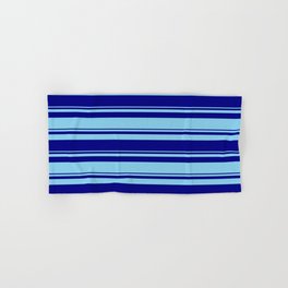 [ Thumbnail: Blue and Sky Blue Colored Stripes/Lines Pattern Hand & Bath Towel ]