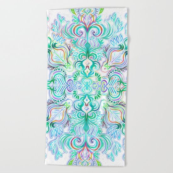 Painted Rainbow Doodles Beach Towel