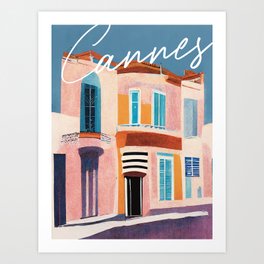 Sunny Day in Cannes Street Travel Poster Retro Art Print