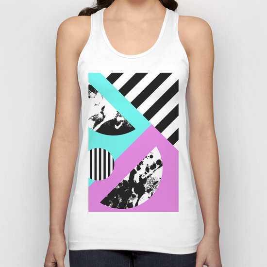 Stripes And Splats 2 - Random, Crazy, Abstract, Geometric, Black And White, Cyan, Pink Artwork Unisex Tank Top