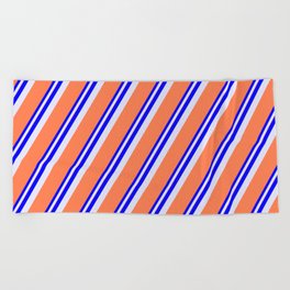 [ Thumbnail: Blue, Lavender & Coral Colored Lines/Stripes Pattern Beach Towel ]
