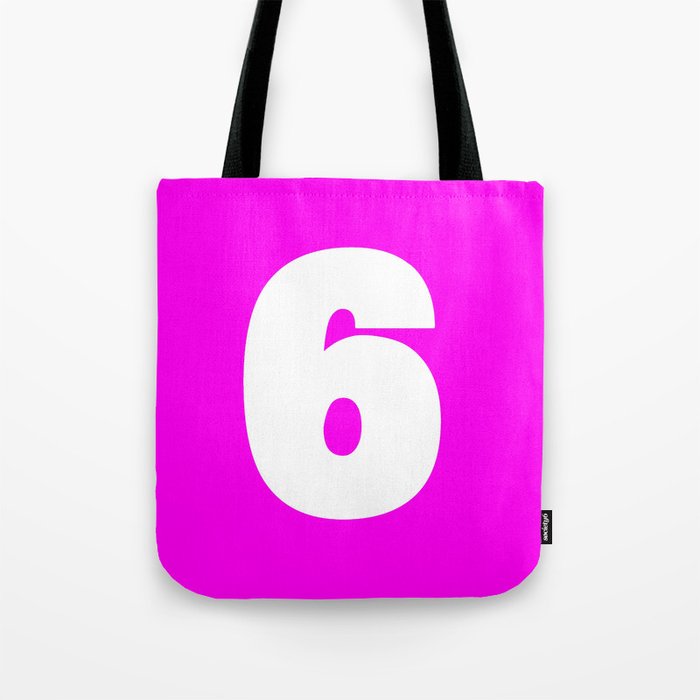 6 (White & Magenta Number) Tote Bag