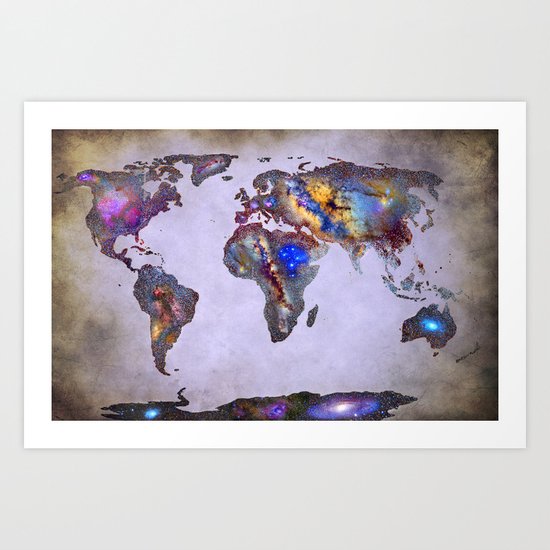 Stars world map. Space. Art Print