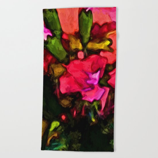 Beautiful Pink Flower with some Green Beach Towel