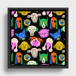 Funny colorful dog cartoon pattern Framed Canvas