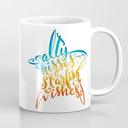 Salty Kisses & Starfish Wishes Beach Hand Lettering Design Coffee Mug