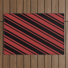 [ Thumbnail: Brown and Black Colored Striped Pattern Outdoor Rug ]